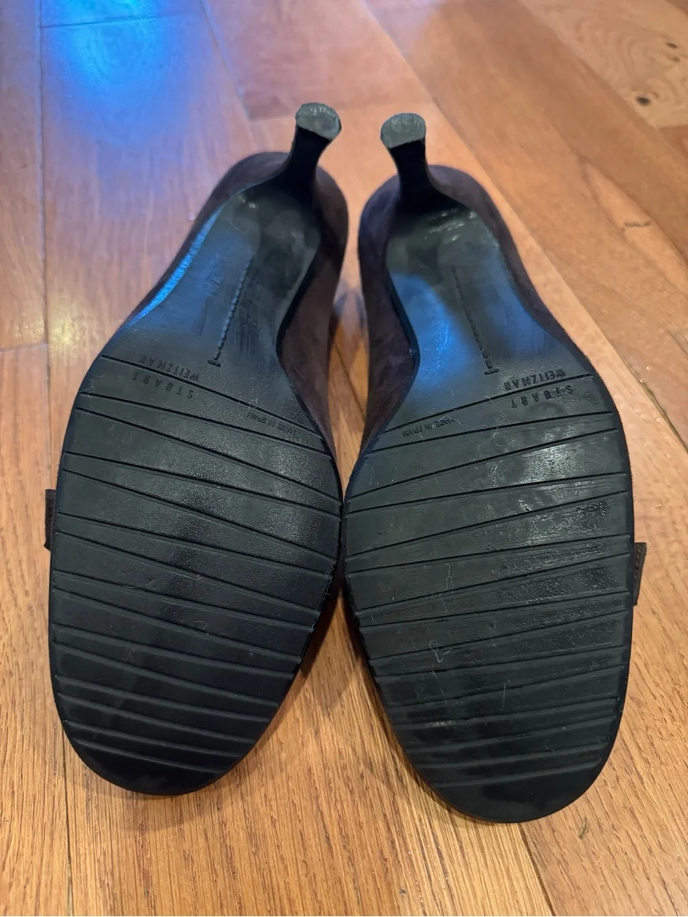 Stuart Weitzman Dark Brown Suede Low Heel Pumps with Buckle